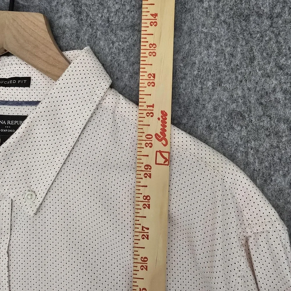 Banana Republic Shirt‎ Mens 2XL Pink Micro Dot Untucked Fit Oxford Button Down